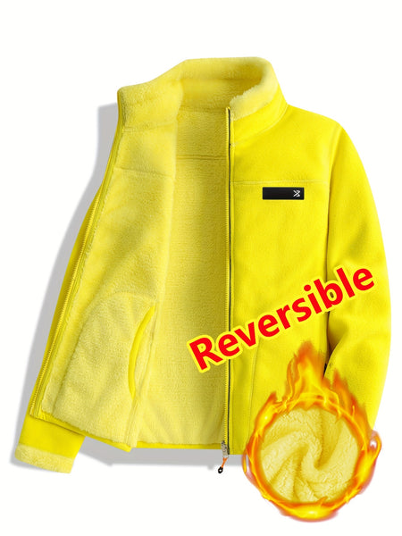 Women's Spring Casual Jacket, Thickened Shaggy Warm Printed Reversible Coral Sweatshirt, Double-Sided Outerwear
