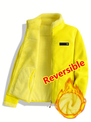 Women's Spring Casual Jacket, Thickened Shaggy Warm Printed Reversible Coral Sweatshirt, Double-Sided Outerwear