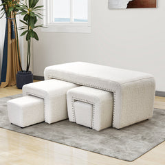 Boucle Fabric Bed End Stool 5-piece Set, Leisure Changing Shoes Stool, 5 Combination Stools, Sofa Footrest, Soft and Comfortable Bedside Bench, Suitable for Living Room Bedroom Rest Room