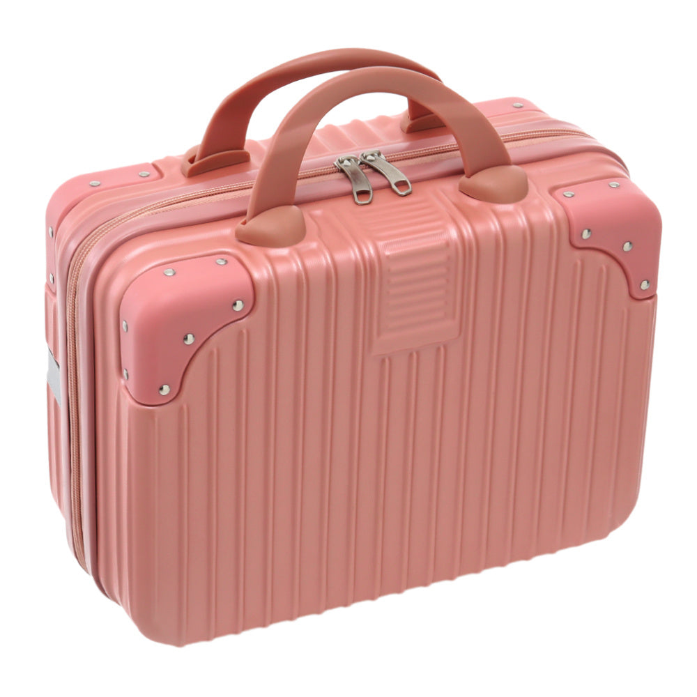 14 Inches Storage Box, Rose Gold Portable Makeup Travel Case Hand Luggage with Elastic Band, Durable Plastic Carrying Makeup Case Suitcase, Makeup Box Travel Cosmetic Box Suitable for Home or Travel