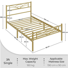 Costoffs Metal-Framed Bed, Metal-Framed Bed Base with Storage, Metal Platform Bed Frame with Headboard and Metal Bed Slats, Easy Assembly Bed, Single/Double/ Size Metal Bed Frame, Bed Foundation