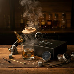 MIXOLOGIC Whiskey Smoker Kit with Torch, 6 Wood Chips, Ice Stones & Accessories, Old Fashioned Whisky Set, Cocktail Smoker for Drinks, Bourbon Infuser, Gift for Men, Husband, Dad (No Butane)