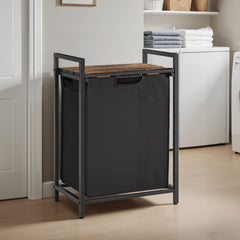 Laundry Hamper, Laundry Basket with Pull-Out Liner, Shelf, Metal Frame, 12.7 Gallons, Rustic Brown and Black
