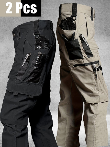 2pcs Men's Tactical Cargo Pants, Durable Multi-Pocket Work Pants for Outdoor Construction Work, Hiking And Trekking, Casual Tactical Pants | Adjustable Waist Pants | Hiking Gear (No Belt)