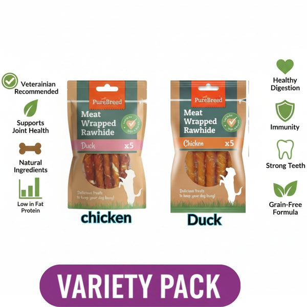 2 packs of Meat Wrapped Rawhide Dog Treats - Duck and chicken Chews for Dogs, High-Protein and Low-Fat, Promotes Healthy Teeth, Great for Training, Rewards, Chewing Satisfaction, and Long-Lasting Enjoyment