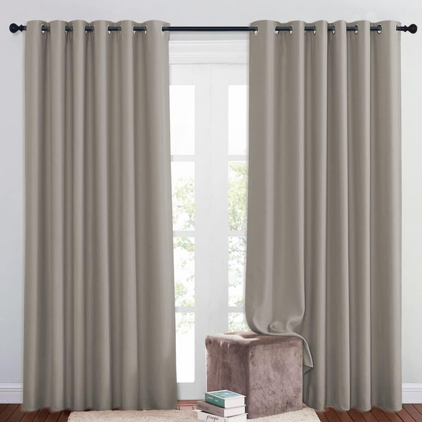 PONY DANCE Grey Blackout Thermal Insulated Curtains for Bedroom, 46 X 54 Inch Short Eyelet Curtains & Drapes, Soft Black Out 2 Panels for Window Living Room/Kitchen