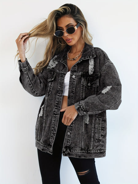 Women's Ripped Wide-Leg Denim Jacket