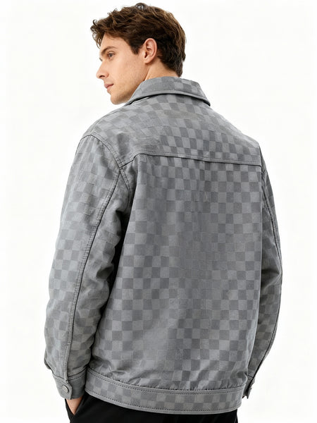 Men's Collared Shirt Thin Jacket Coat Casual Versatile Trendy High-End Workwear Top Checkered Spring/Autumn Shirt Jacket No Lining