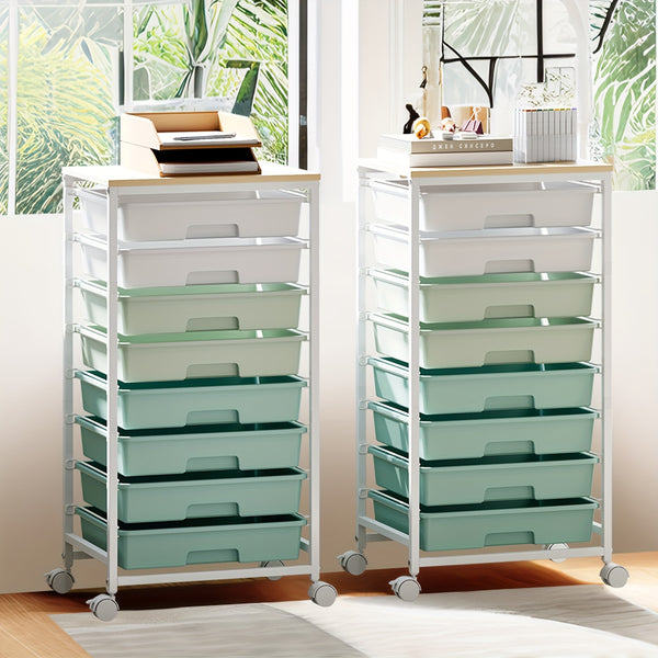 KINGRACK Heavy-Duty Rolling Storage Cart with 8 Drawers & Tabletop - Stackable Mobile Organizer Trolley, Suitable for Home, Office, Bedroom, Classroom, Space-Saving with Assembly, Tabletop Shelf for Small Spaces, Storage Drawer Units