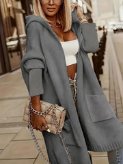 Casual Solid Color Long Sleeve Open Front Hooded Cardigan for Fall And Winter Cardigan for Women, Loose And Outerwear, Perfect for Commuting And Casual Outfits
