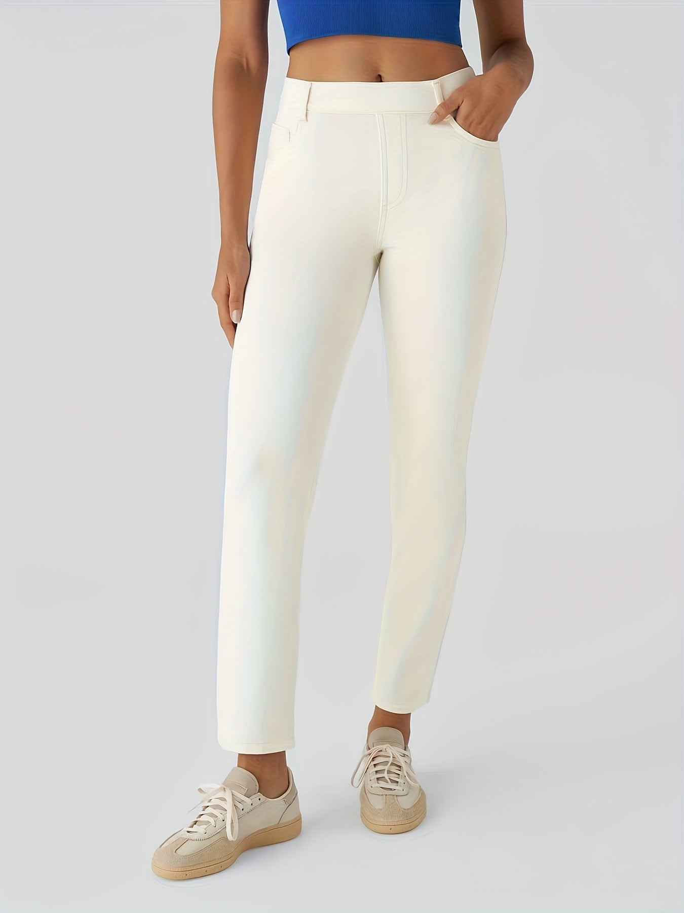 Women's High Waisted Light Wash Blue Distressed Stretchy Jeans - Light Blue Washed Texture, Multiple Pockets, Straight Leg Fit, All-Season Casual Pants for Women, Comfortable Casual Attire & Layering, Machine Washable (Light Blue) - Versatile for Jeans or