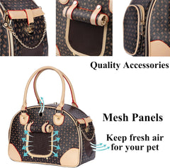 Adriene'S Choice Luxury Pet Carrier, Puppy Small Dog Carrier, Cat Carrier Bag, Waterproof Premium PU Leather Carrying Handbag for Outdoor Travel Walking Hiking Shopping
