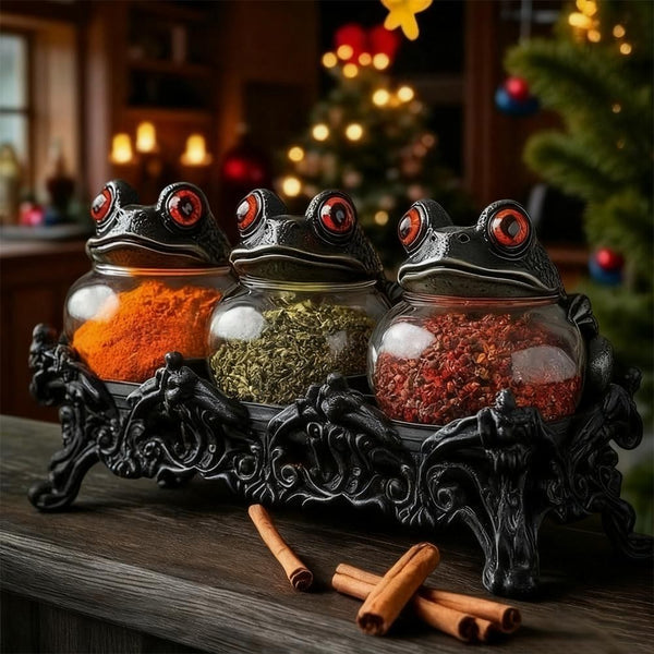 3pcs Witch Frog-Shaped Spice Jars, with Frog Lids, Are Kitchen Storage Containers in A Retro Style. They Can Be Used to Store Spices, Herbs And Salt. They Are Unique Home Decorations And Storage Jars. for Halloween