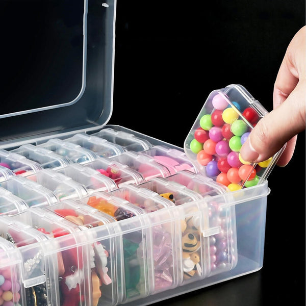 30 Compartment Clear Plastic Jewelry Organizer Case, Transparent Earring Storage Box with Removable Dividers, Compact Design for Travel and Vanity Display