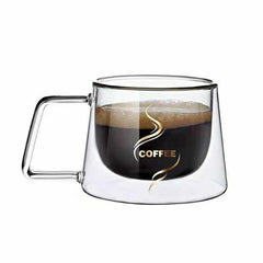 200ml Double Wall Insulated Glass Coffee Mug, Heat Resistant Tea Cup with Handle, Borosilicate Glass for Hot/Cold Drinks, Thermal Shock Resistant, Modern Clear Design