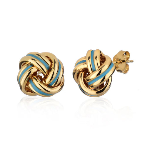 14Ct Yellow Gold Enamel Love Knot Earrings