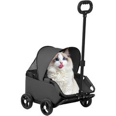 Small Dog Cat Stroller Folding Travel - Small Puppy Pet Stroller with Safety Rope, 4 Wheel Dog Carriage with Adjustable Canopy, Lightweight Outdoor Puppy Kitten Carrier for Park Beach Shopping Mall