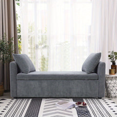 1pc Modern Grey Velvet Storage Ottoman Bench - Lift-Top Padded Seat with 2 Decorative Pillows | Multi-Functional Toy Chest & Shoe Organizer for Entryway, Living Room & Bedroom (Space-Saving Design)