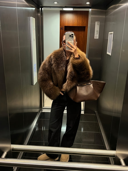 PEACHYZL Women'S Elegant Faux Fur Coat - Thickened Winter Jacket with Plush Lining, Loose Fit Long Sleeve Coat for Fall/Winter, BrownRed/