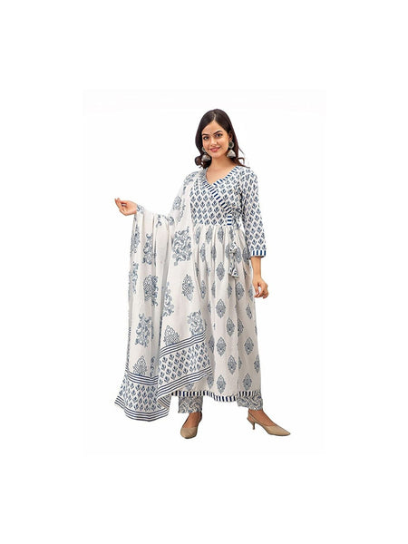 TeamWear* Women's Cotton Printed Kurta With Palazzo & Dupatta Set