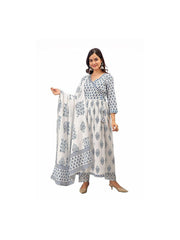 TeamWear* Women's Cotton Printed Kurta With Palazzo & Dupatta Set