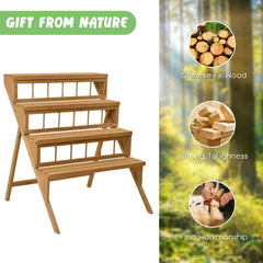 4-Tier Wooden Plant Stand with Sturdy Structure for Garden Patio Balcony Easy Assembly