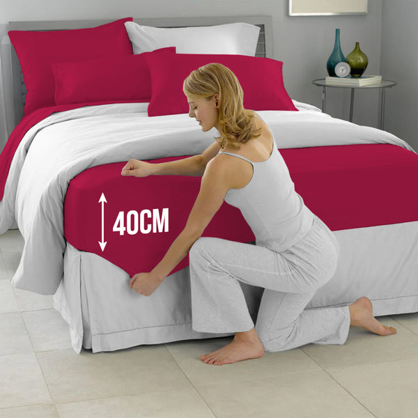 40cm Extra Deep Fitted Sheet – Solid Color Deep Pocket Sheet, Soft & Breathable Microfiber Bedding, All Seasons, Hotel-Quality, Machine Washable, Single, Double, King & Super King Sizes