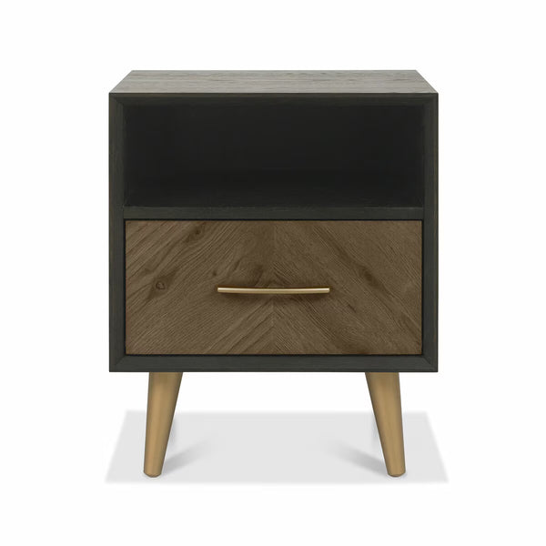 Bentley Designs Sienna Fumed Oak & Peppercorn One Drawer Nightstand, 2 Pack