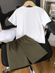 2pcs Set Boys' Casual T-Shirt and Shorts Set