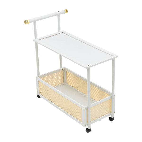 1PC Multifunctional Living Room Side Table with Wheels, Mobile Coffee Table Featuring Storage Basket and Shelves, Modern Storage Rack, Suitable for Living Rooms, Bedrooms, and Offices