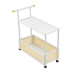 1PC Multifunctional Living Room Side Table with Wheels, Mobile Coffee Table Featuring Storage Basket and Shelves, Modern Storage Rack, Suitable for Living Rooms, Bedrooms, and Offices