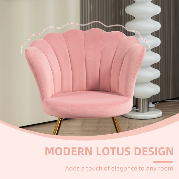 Modern Armchair, Velvet Tufted Accent Chair with Lotus Backrest, Occasional Chair with Steel Legs for Living Room, Bedroom