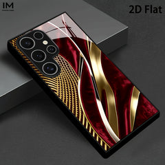 Phone Case - Phone Case: 2D Flat Red And Golden Velvet Texture Art Pattern Design Black Tempered Glass Phone Case, Suitable for Iphone 17 Air/16 Pro Max/15 Plus/14/13/12/11 Pro And Samsung Galaxy S22/S23/S24/S25/S26 ULTRA PLUS