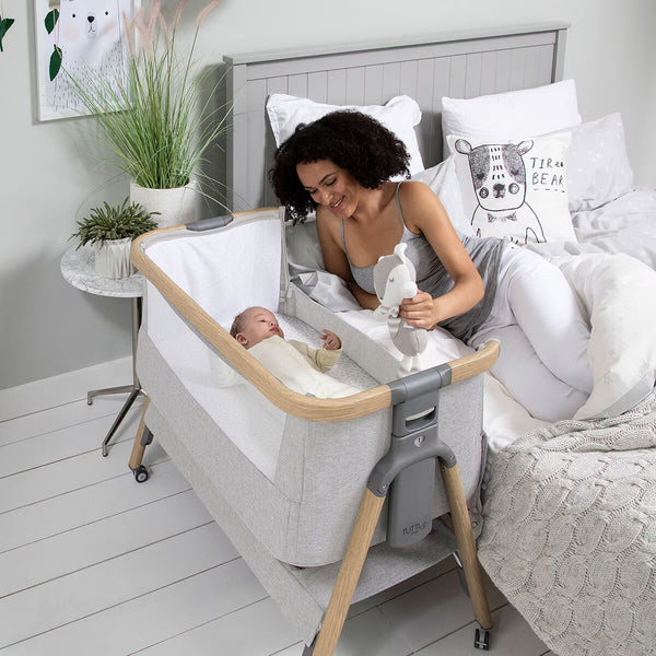 Tutti Bambini Cozee Air Bedside Rocking Crib, Oak & Silver
