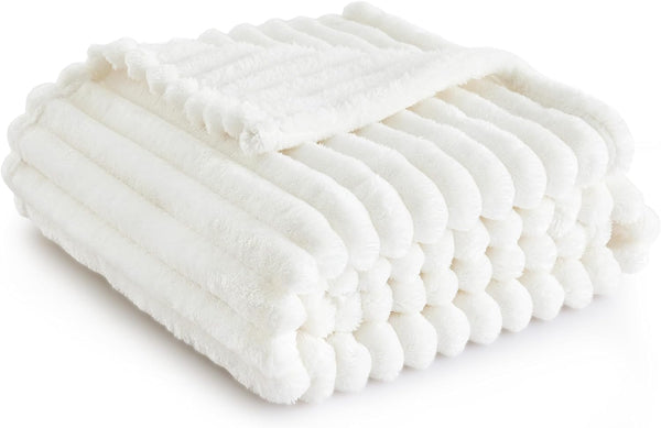 Bedsure Fleece Throw Blanket for Sofa - Fluffy Cosy Warm Blankets for Bed, Soft Cute Single Throw Gifts for Women and Girls, off White, 130X170 Cm