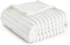 Bedsure Fleece Throw Blanket for Sofa - Fluffy Cosy Warm Blankets for Bed, Soft Cute Single Throw Gifts for Women and Girls, off White, 130X170 Cm