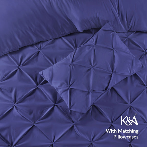 K&A® Pintuck Pinch Pleat Duvet Cover Set with Zipper Closure including Pillowcase – Ultrasoft Brushed Microfiber – Easy Care & Machine Washable