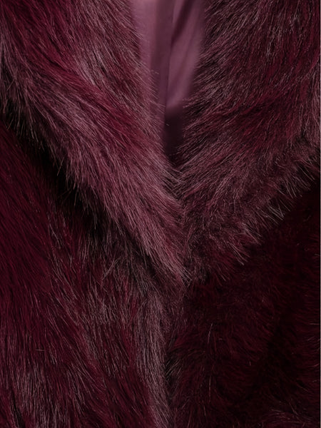 PEACHYZL Women'S Elegant Faux Fur Coat - Thickened Winter Jacket with Plush Lining, Loose Fit Long Sleeve Coat for Fall/Winter, BrownRed/