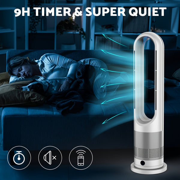 Bladeless Tower Fan for Bedroom Home Office, Quiet Oscillating Cooling Fan with Remote Control, 8 Speeds Pedestal Fan, 80° Wide Angle Air Circulator, 8H Timer LED Display, Safe for Kids And Pets