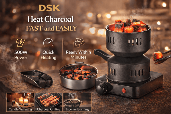 DSK Electric Charcoal Burner – Adjustable Heat Coal Stove with Removable Heating Plate for Incense, Bakhoor, Shisha Charcoal, BBQ Prep & Outdoor Cooking