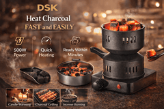 DSK Electric Charcoal Burner – Adjustable Heat Coal Stove with Removable Heating Plate for Incense, Bakhoor, Shisha Charcoal, BBQ Prep & Outdoor Cooking