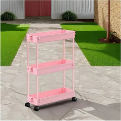 3-Tier Slim Rolling Storage Cart with Narrow Space-Saving & Heavy-Duty Plastic Shelving Unit - Mobile Utility Cart Suitable for Kitchen, Bathroom, Laundry Room, Office - Assembly, No Metal Parts, Lightweight Shelving Unit, Standing Shelf