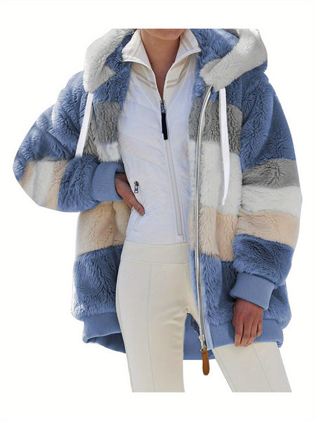 Women'S Faux Fur Shearling Fleece Jacket - Full-Zip Hooded Coat with Full-Length Zipper, Plush Fleece Lining, Purple & Winter Jacket for Cold Weather