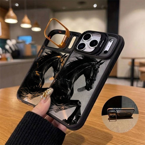 Phone Case - Rearing Horse Graphic Hybrid Magnetic Metal Kickstand Case Compatible with Magsafe for Iphone 12-17