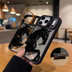 Phone Case - Rearing Horse Graphic Hybrid Magnetic Metal Kickstand Case Compatible with Magsafe for Iphone 12-17