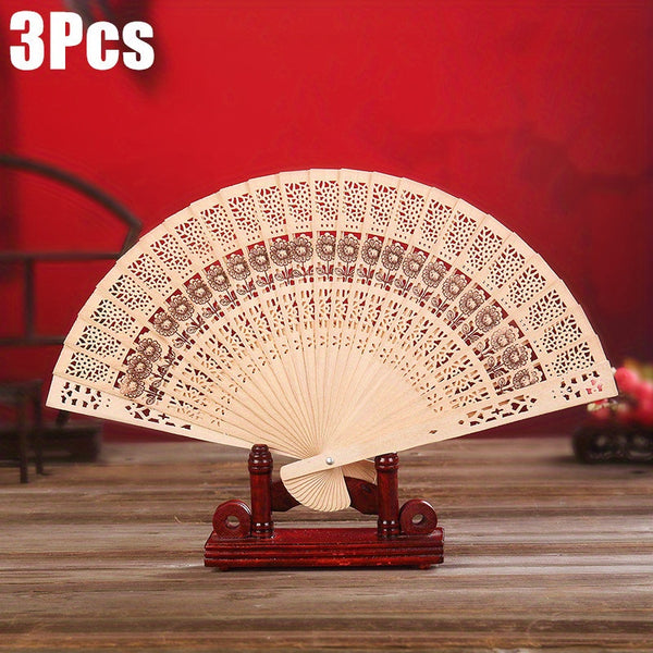 3pcs Sunflower Sandalwood Fans Hand Held Folding Fans Wooden Openwork Personal Handheld Folding Fans for Shower Wedding Party Favors