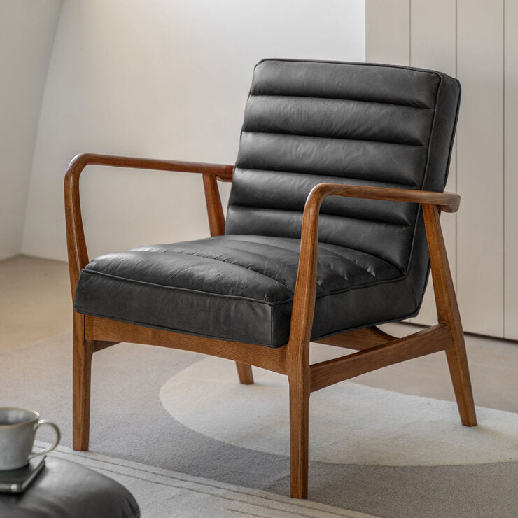 Gallery Datsun Antique Ebony Leather Armchair