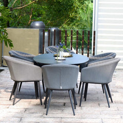 Maze Ambition 7 Piece Oval Dining Patio Set + Cover (in Grey)