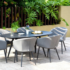 Maze Ambition 7 Piece Oval Dining Patio Set + Cover (in Grey)