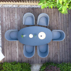 Maze Ambition 7 Piece Oval Dining Patio Set + Cover (in Grey)